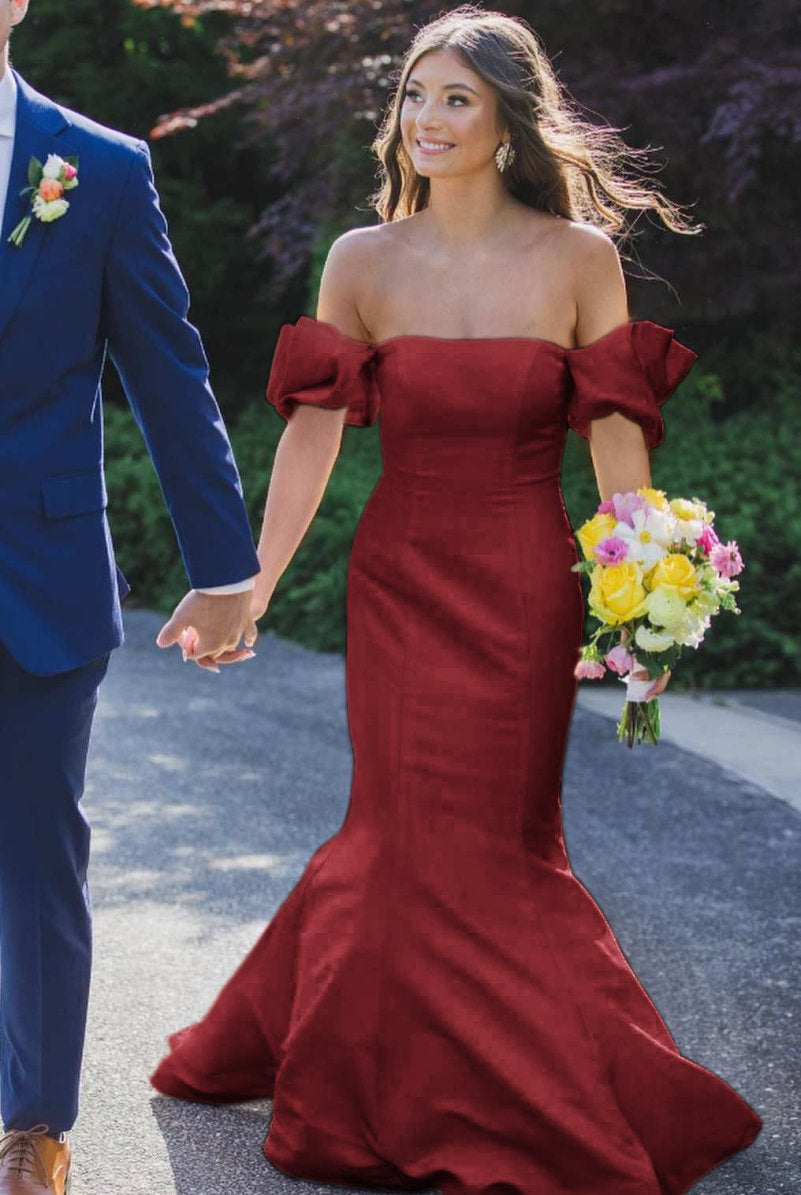 Seoni | Yellow Satin Strapless Mermaid Pleated Long Formal Prom Dress with Sleeves