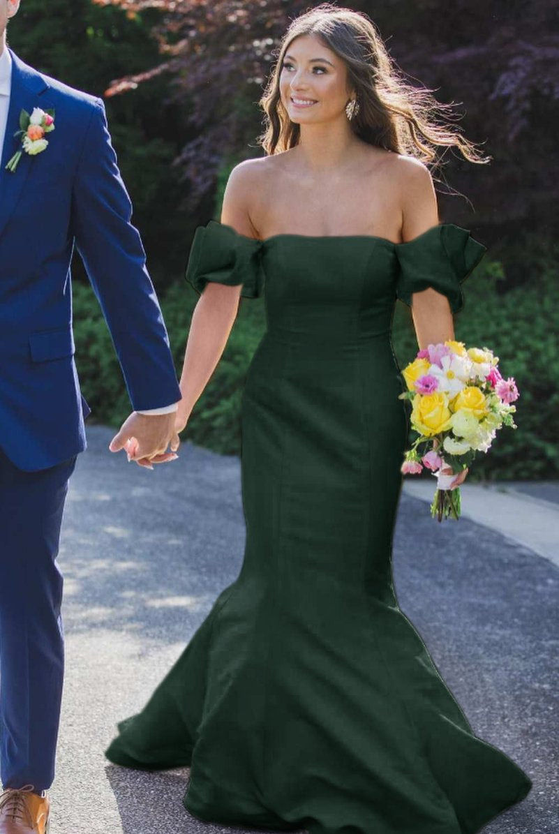 Seoni | Yellow Satin Strapless Mermaid Pleated Long Formal Prom Dress with Sleeves