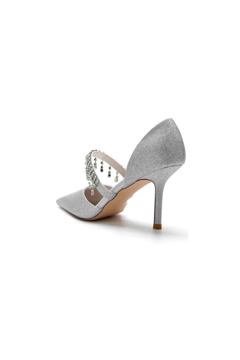 Sequin Crystal Strap Pointed Toe High Heels - KissProm