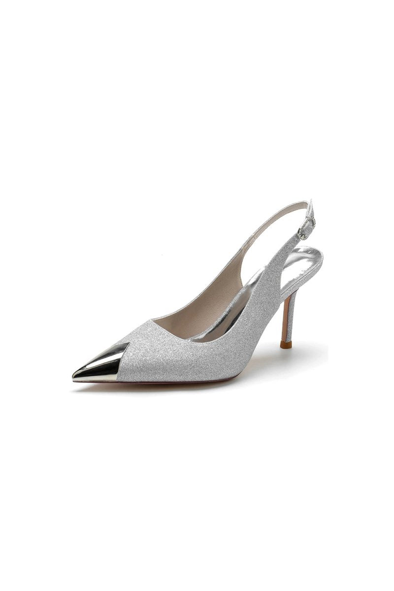 Sequin Slingback Metallic Pointed Toe High Heels - KissProm