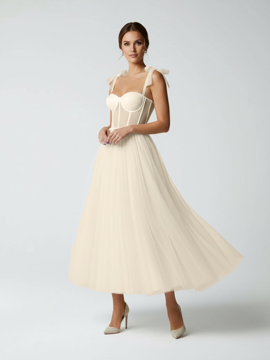 Sex Short White Wedding Dresses With Tulle Tea - Length - KissProm
