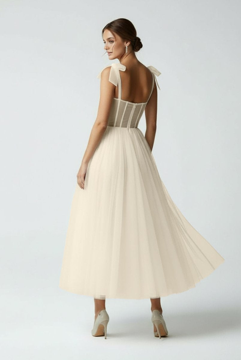 Sex Short White Wedding Dresses With Tulle Tea - Length - KissProm