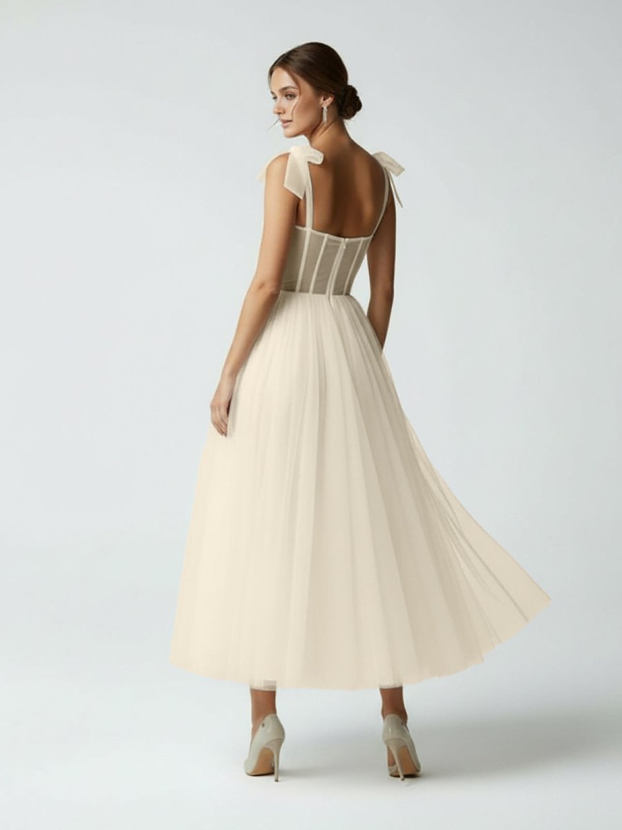 Sex Short White Wedding Dresses With Tulle Tea - Length - KissProm