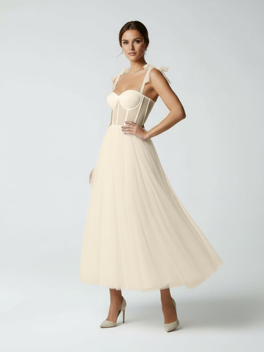 Sex Short White Wedding Dresses With Tulle Tea - Length - KissProm