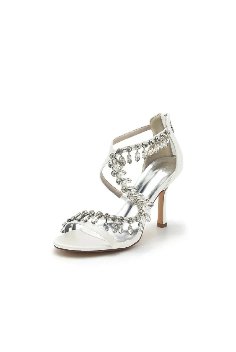 Sexy Crystal Beaded Thin Strap High Heels - KissProm