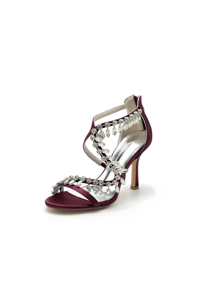 Sexy Crystal Beaded Thin Strap High Heels - KissProm