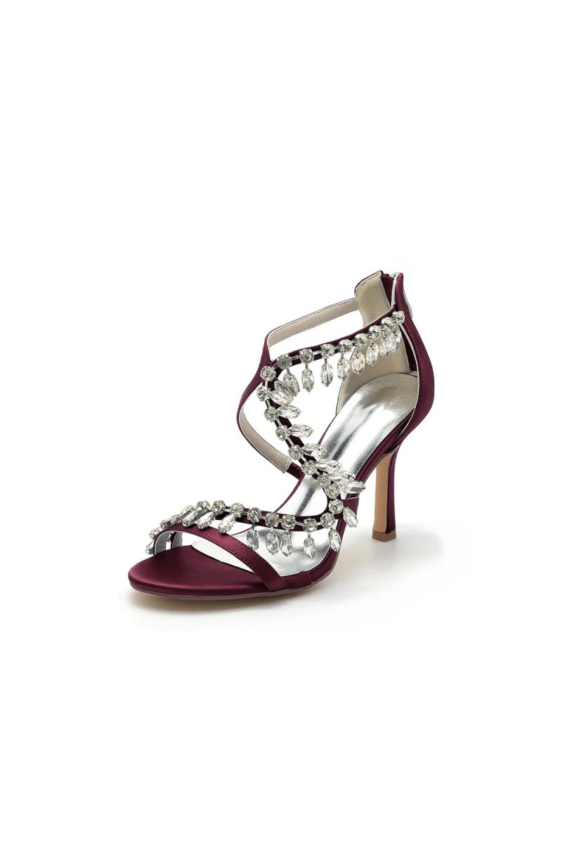 Sexy Crystal Beaded Thin Strap High Heels - KissProm