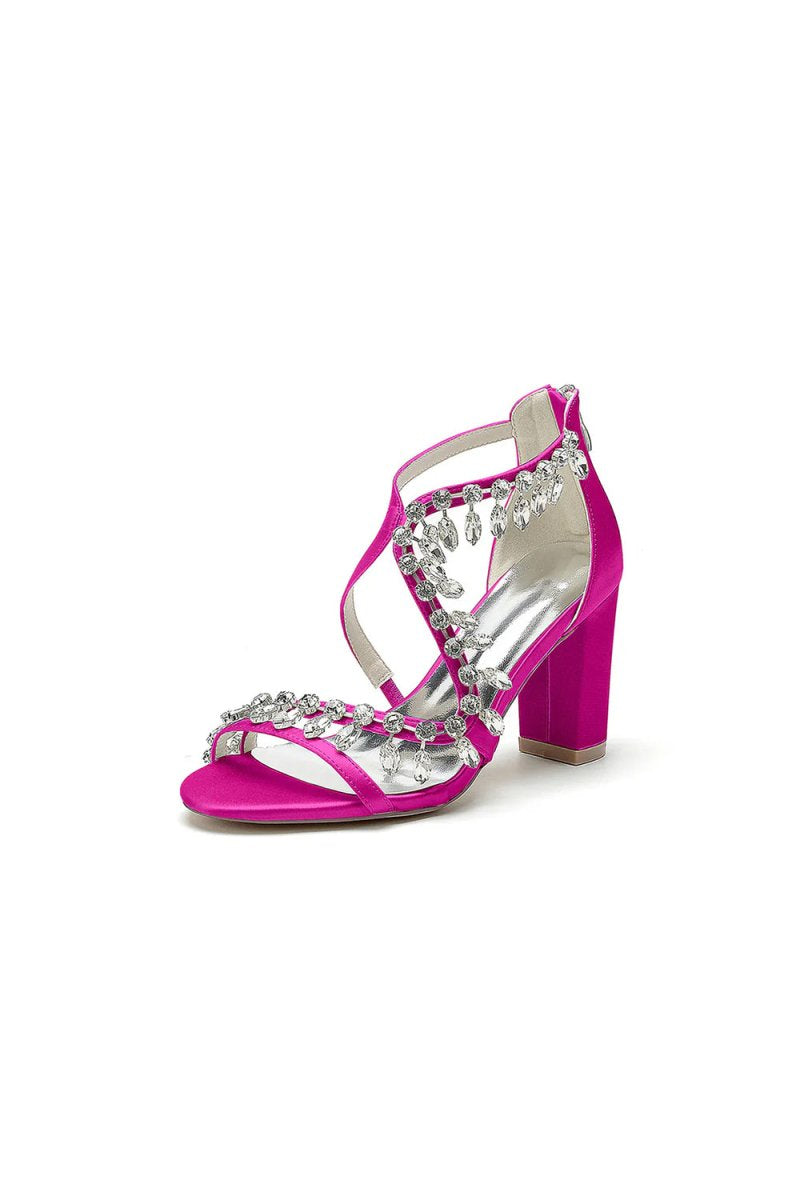 Sexy Open Toe Thin Strap Chunky Heels With Rhinestone - KissProm