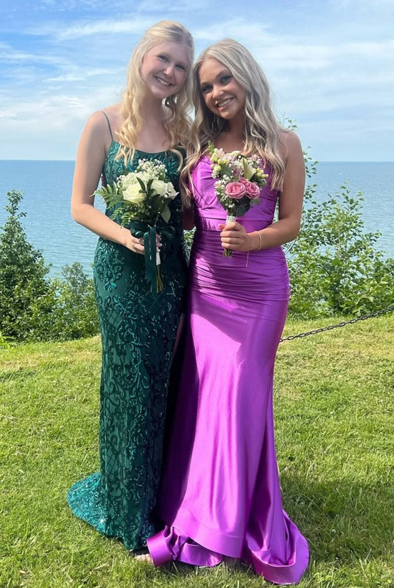 Sarai |Mermaid V-Neck Jersey Formal Dress with Lace-Up Back