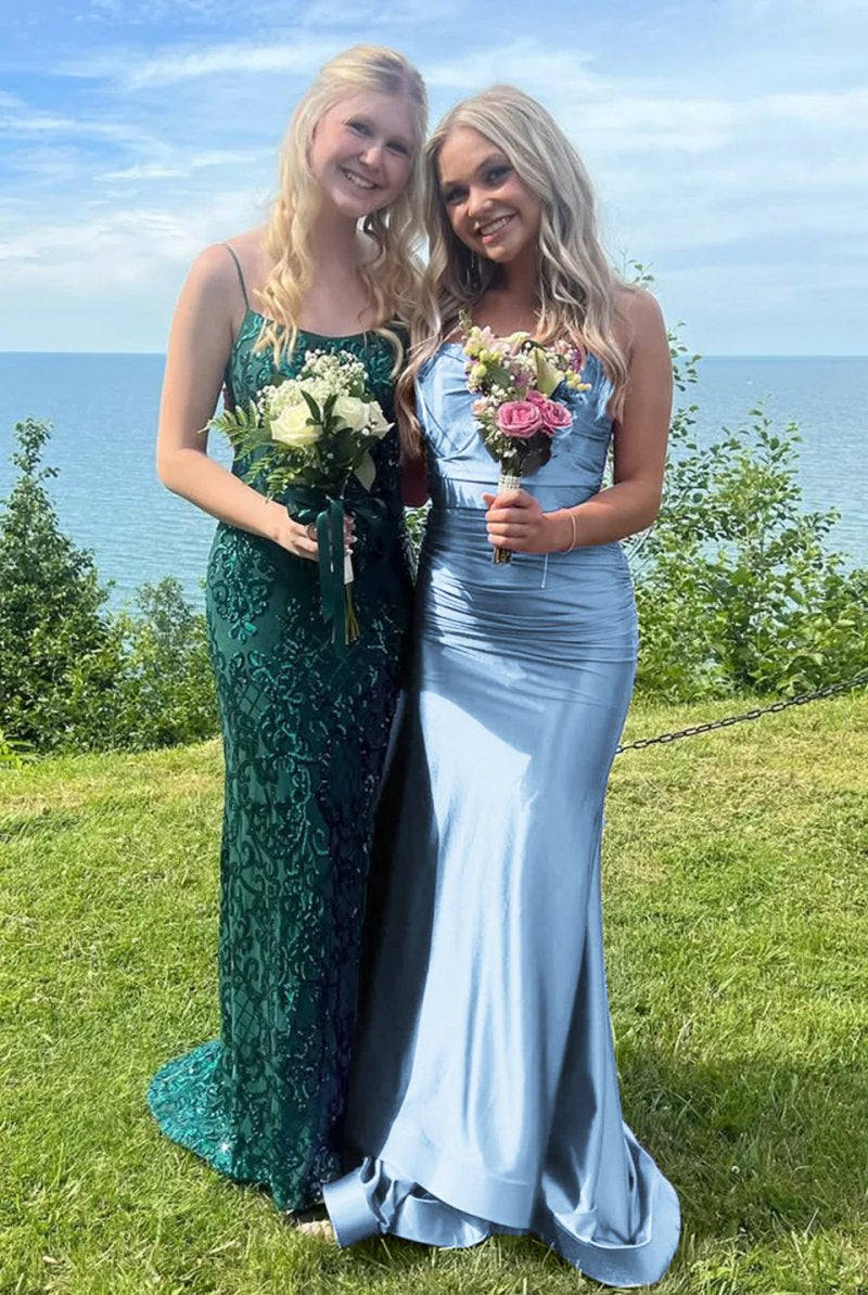 Sarai |Mermaid V-Neck Jersey Formal Dress with Lace-Up Back