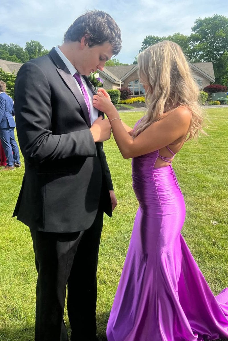 Sarai |Mermaid V-Neck Jersey Formal Dress with Lace-Up Back