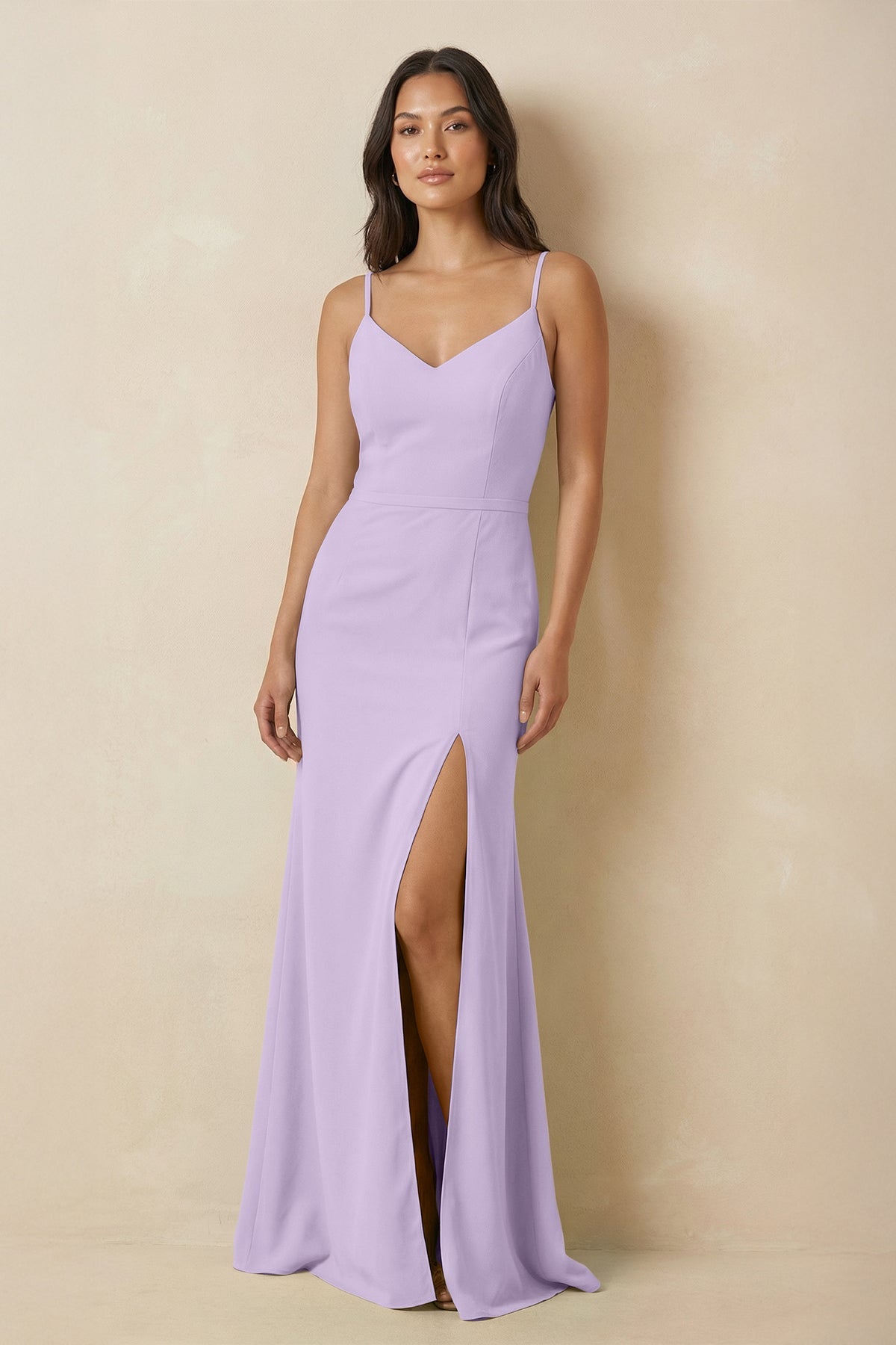 Sheath Cami Strap Chiffon Bridesmaid Dress with Slit in Lavender, Lavender / 24