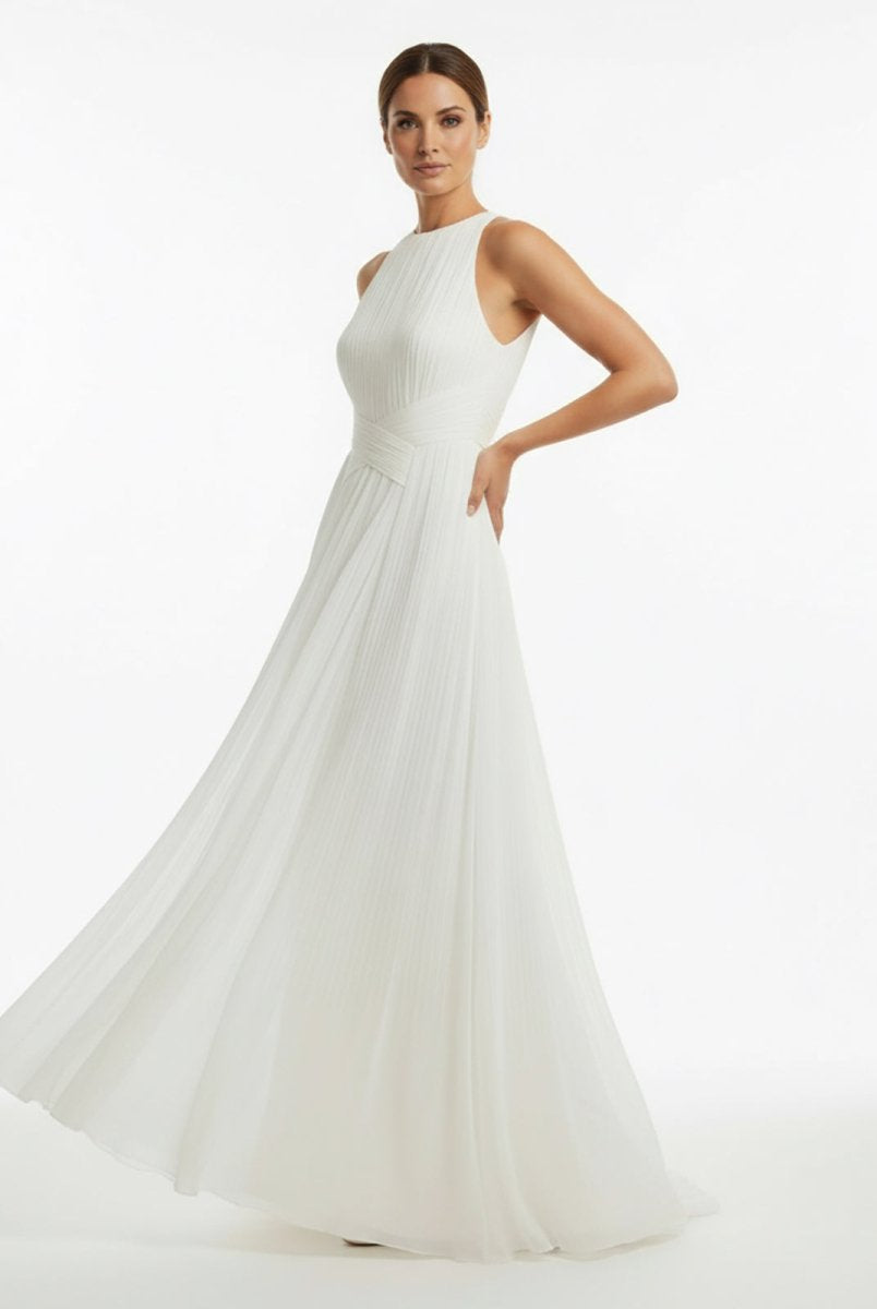 Sheath Halter Chiffon Plaited Dress With Special Back Design - KissProm