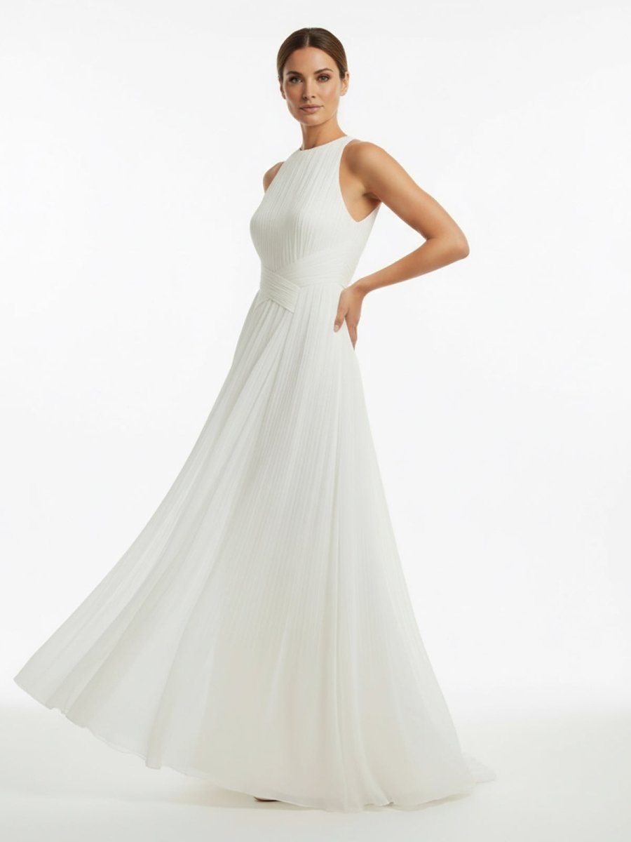 Sheath Halter Chiffon Plaited Dress With Special Back Design - KissProm