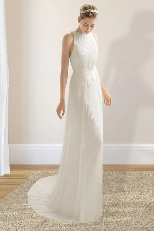 Sheath Halter Chiffon Plaited Dress With Special Back Design - KissProm