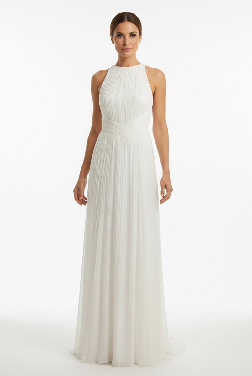 Sheath Halter Chiffon Plaited Dress With Special Back Design - KissProm
