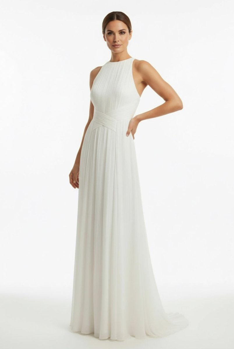 Sheath Halter Chiffon Plaited Dress With Special Back Design - KissProm