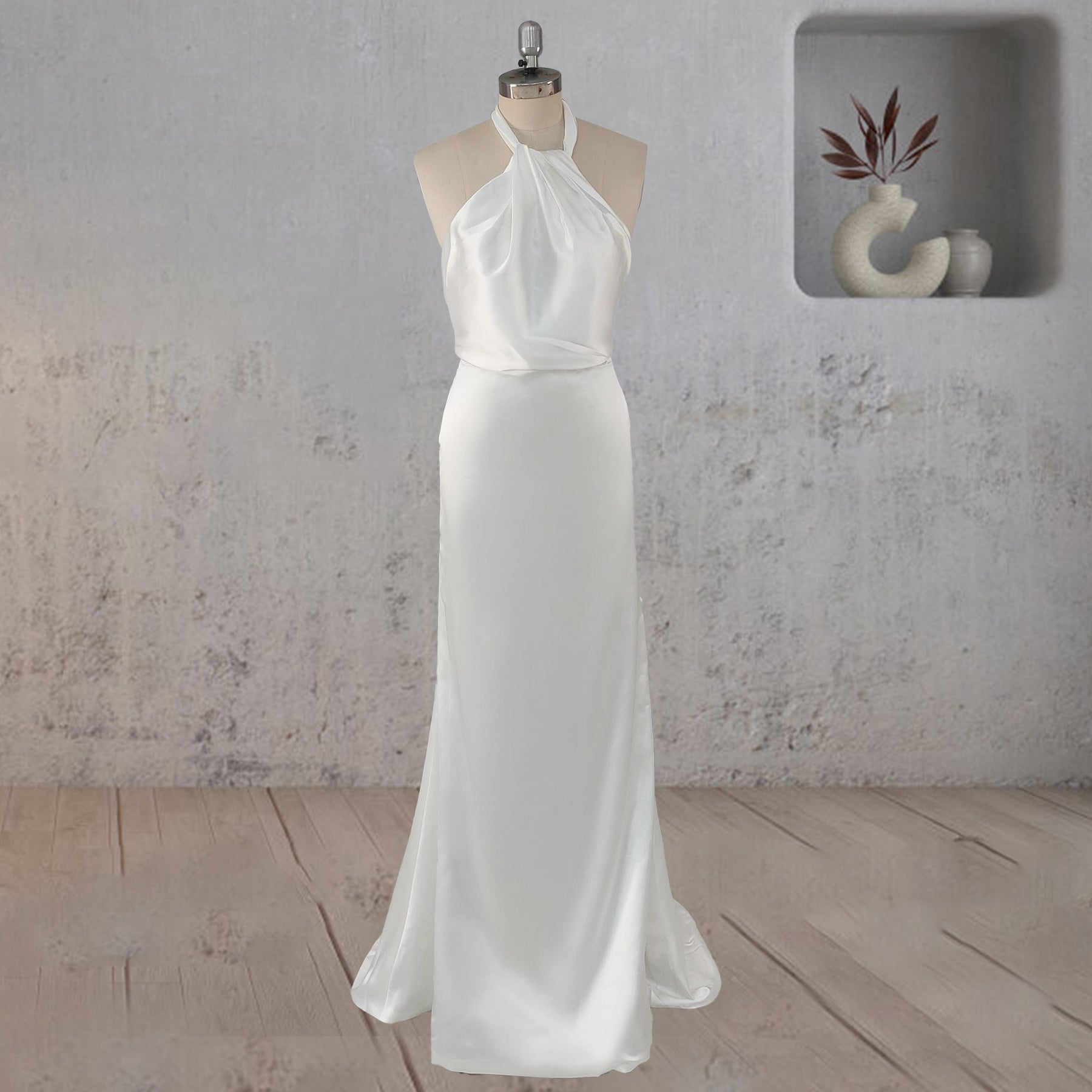 Sheath Halter Neckline Satin Prom Dress White Plus Size