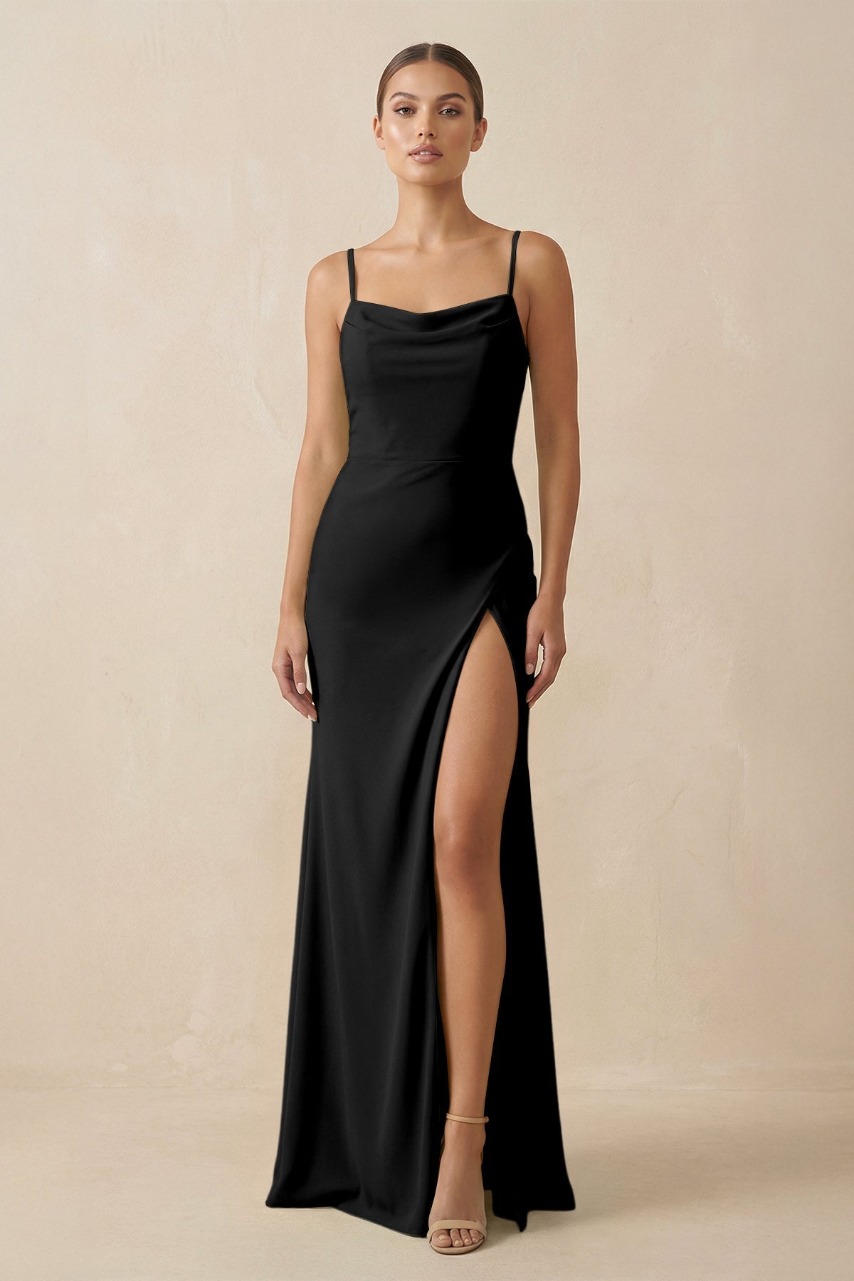 Sheath Spaghetti Straps Chiffon Long Bridesmaid Dress in Black, Black / 4 Sheath Spaghetti Straps Chiffon Long Bridesmaid Dress in Black, Black / 4