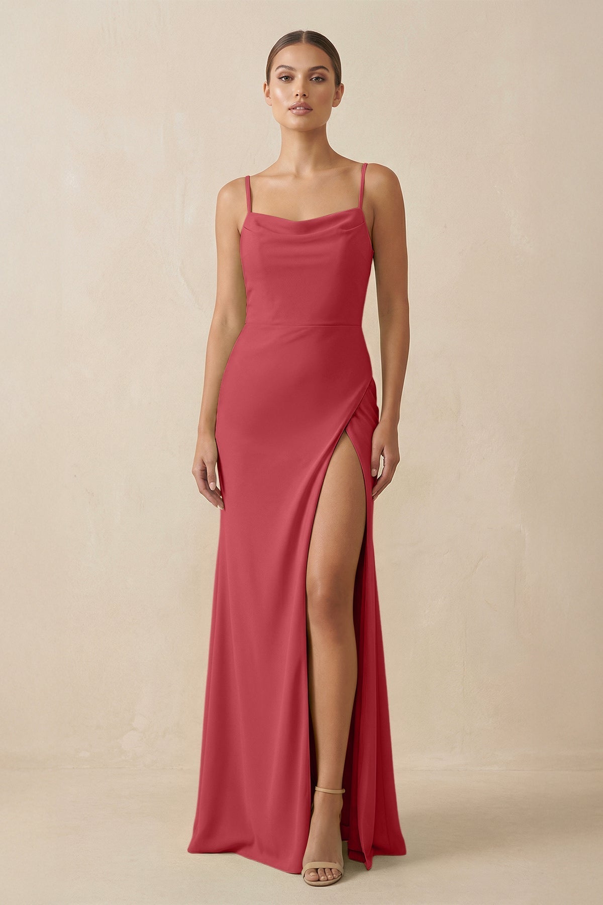 Sheath Spaghetti Straps Chiffon Long Bridesmaid Dress in Merlot, Merlot / 20