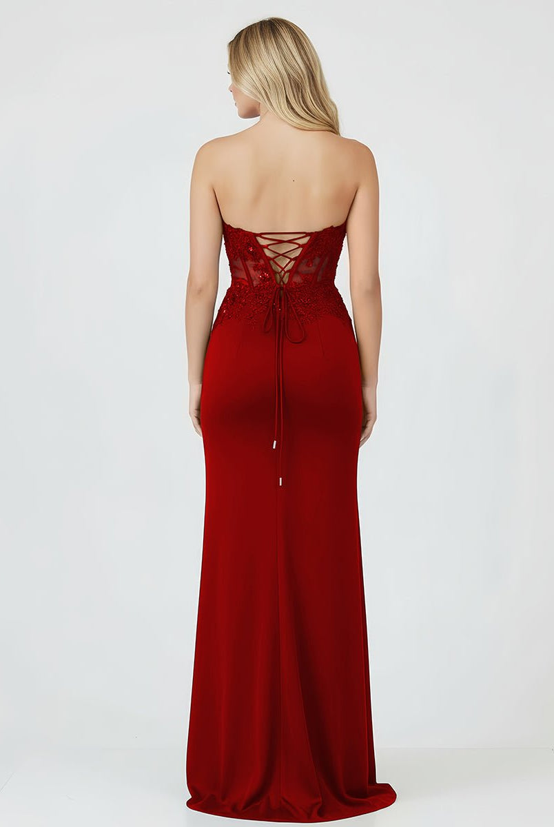 Amaya |Sheath Sweetheart Long Satin Prom Dress with Slit - KissProm