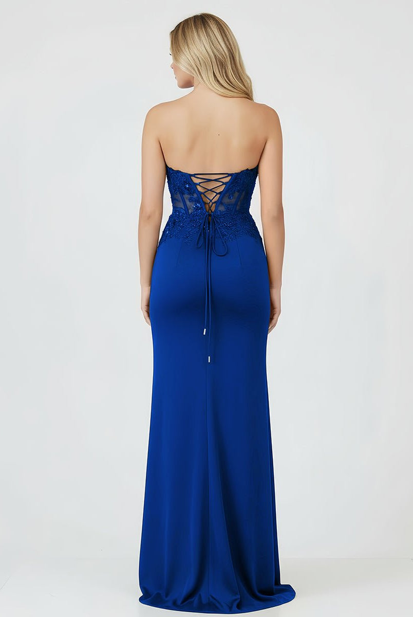 Amaya |Sheath Sweetheart Long Satin Prom Dress with Slit - KissProm