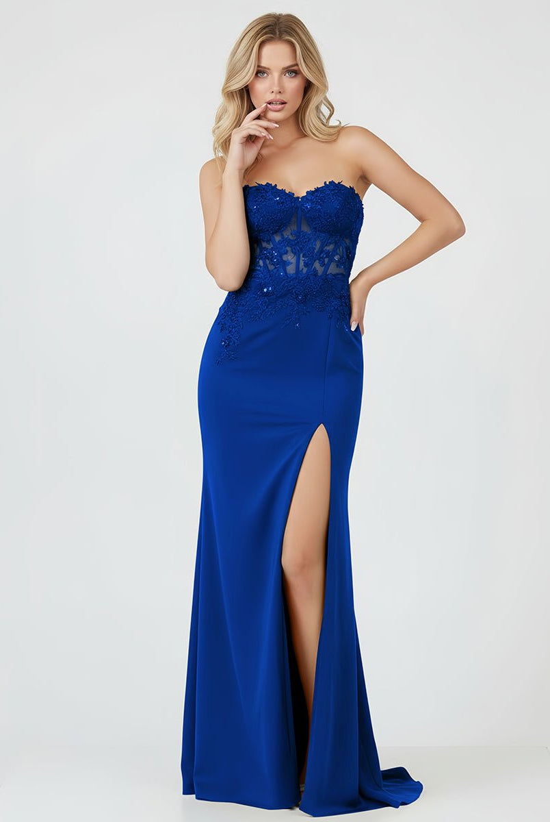Amaya |Sheath Sweetheart Long Satin Prom Dress with Slit - KissProm