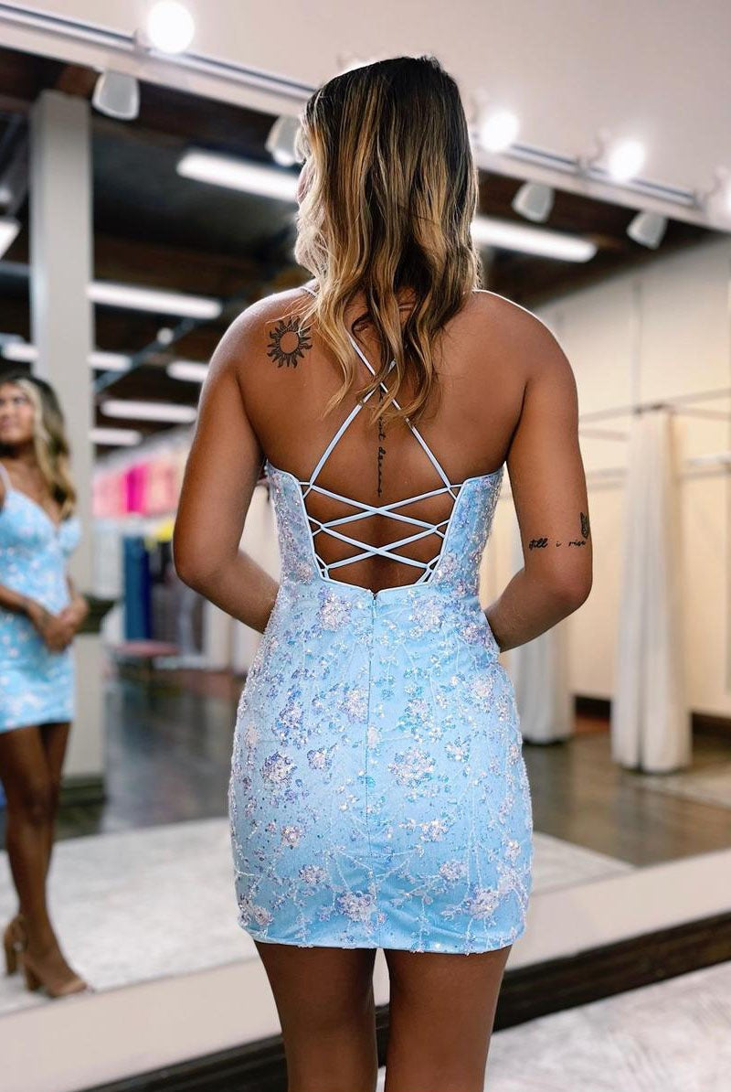 Sheath V Neck Lace Short Homecoming Dress Tight Party Dress