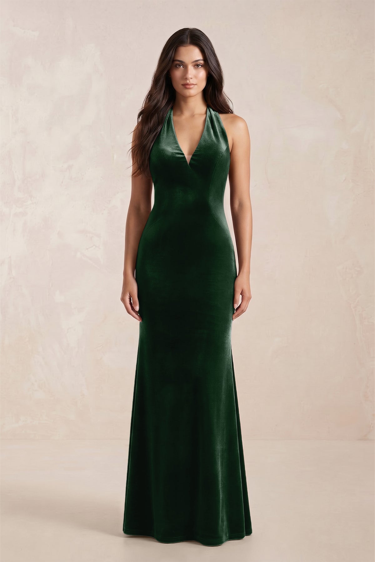 KissProm | Sheath Velvet V-Neck Bridesmaid Dress in Dark Green
