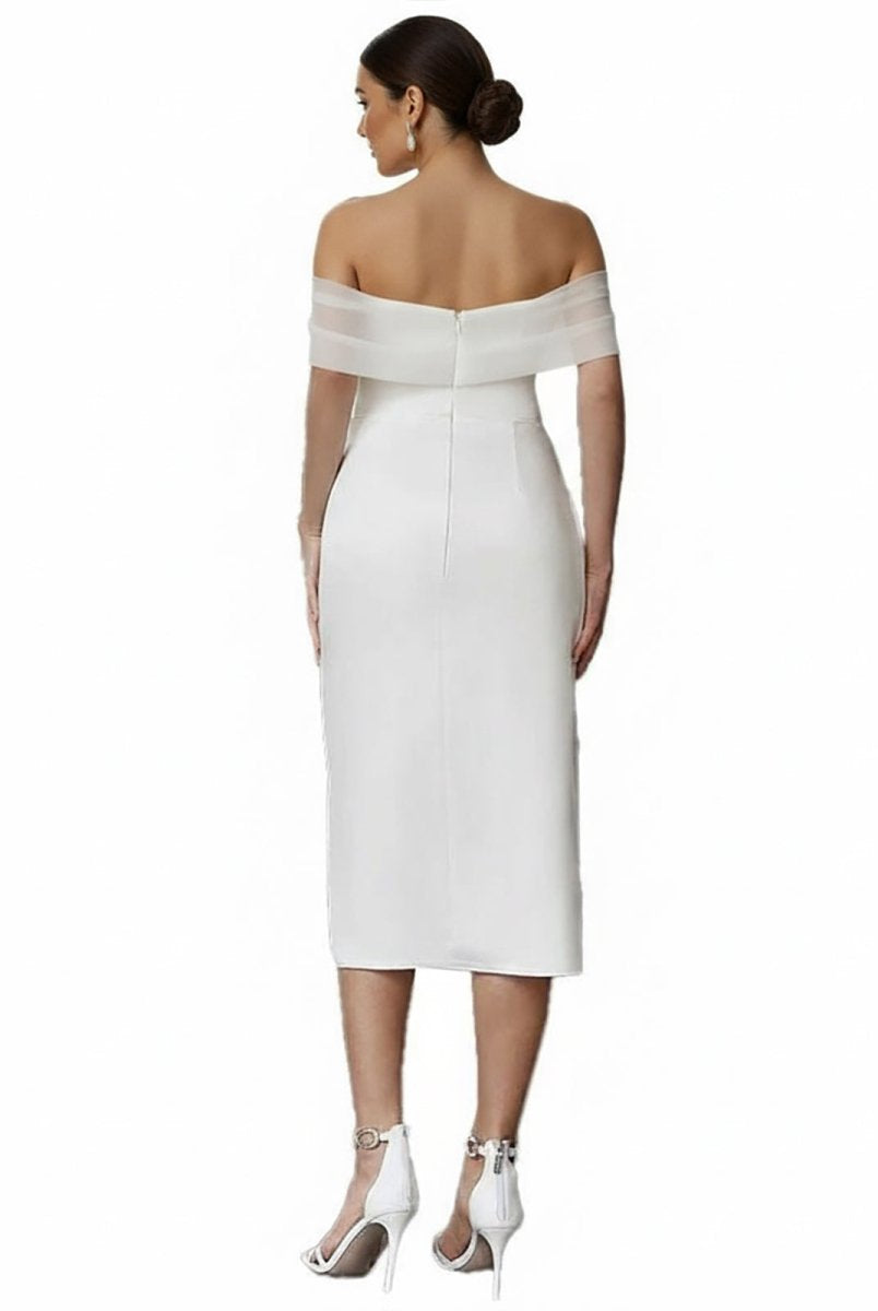 Celestia | Sheath Off - The - Shoulder Sleeveless Tea - Length Wedding Dresses - KissProm