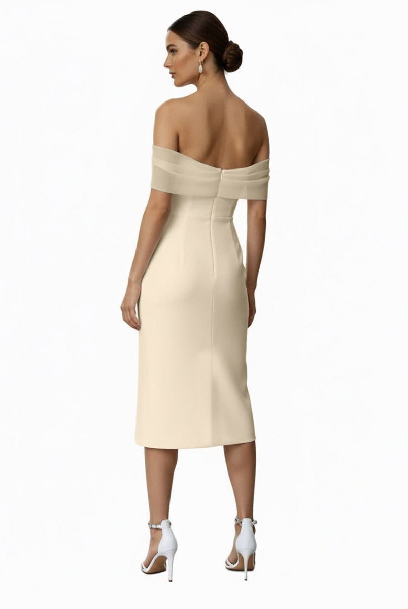 Celestia | Sheath Off - The - Shoulder Sleeveless Tea - Length Wedding Dresses - KissProm