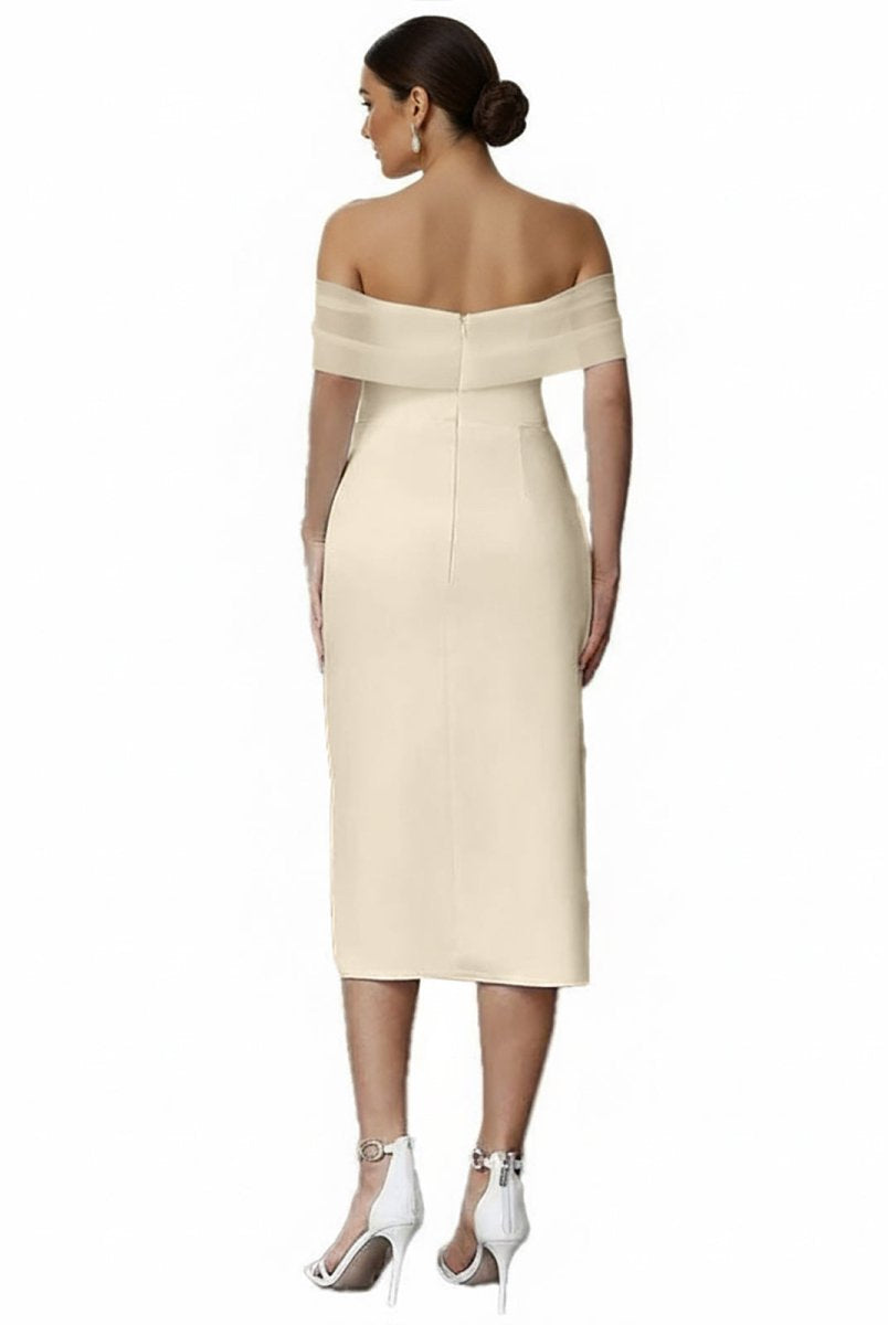 Celestia | Sheath Off - The - Shoulder Sleeveless Tea - Length Wedding Dresses - KissProm