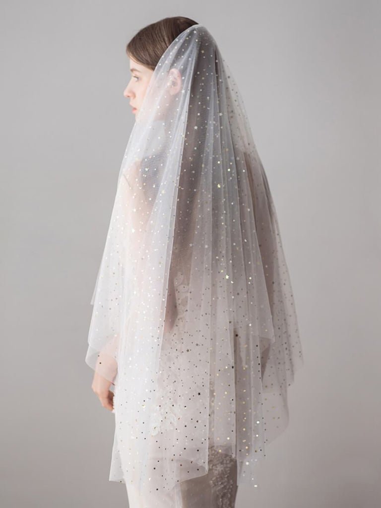 Shiny Bridal Veils with Gold Star Sparkly Wedding Veil - KissProm