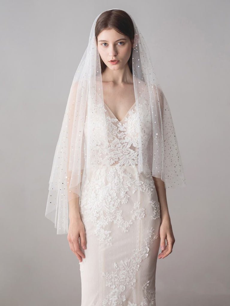 Shiny Bridal Veils with Gold Star Sparkly Wedding Veil - KissProm