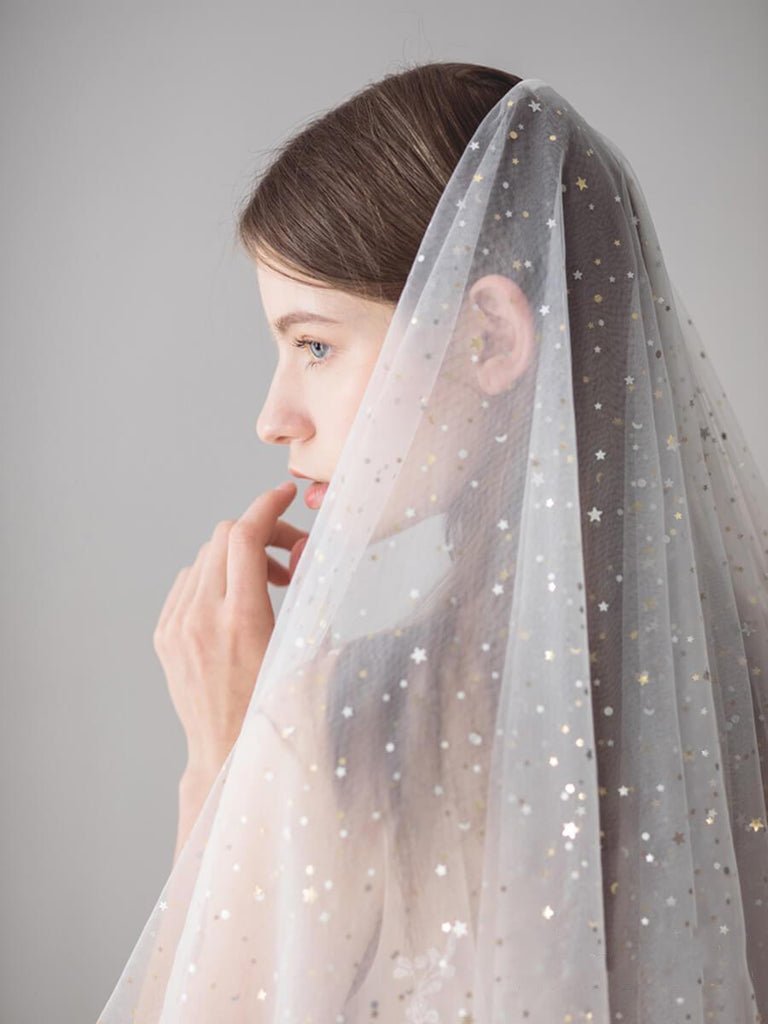 Shiny Bridal Veils with Gold Star Sparkly Wedding Veil - KissProm