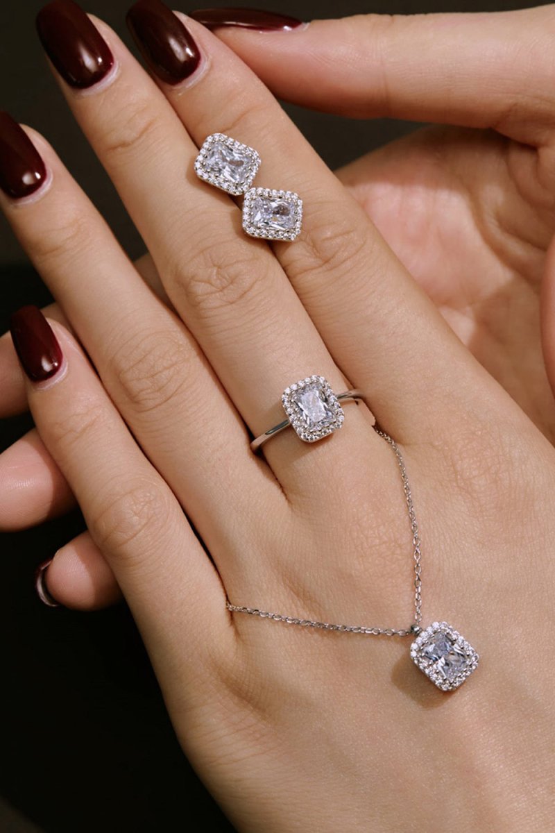 Shiny Rectangle Zircon Engagement Ring Sterling Silver - KissProm