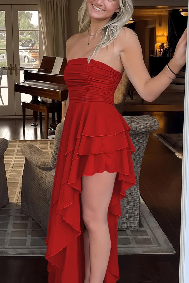 Shirae | Royal Blue Strapless Ruffles Sleeveless Long Prom Dress with Slit