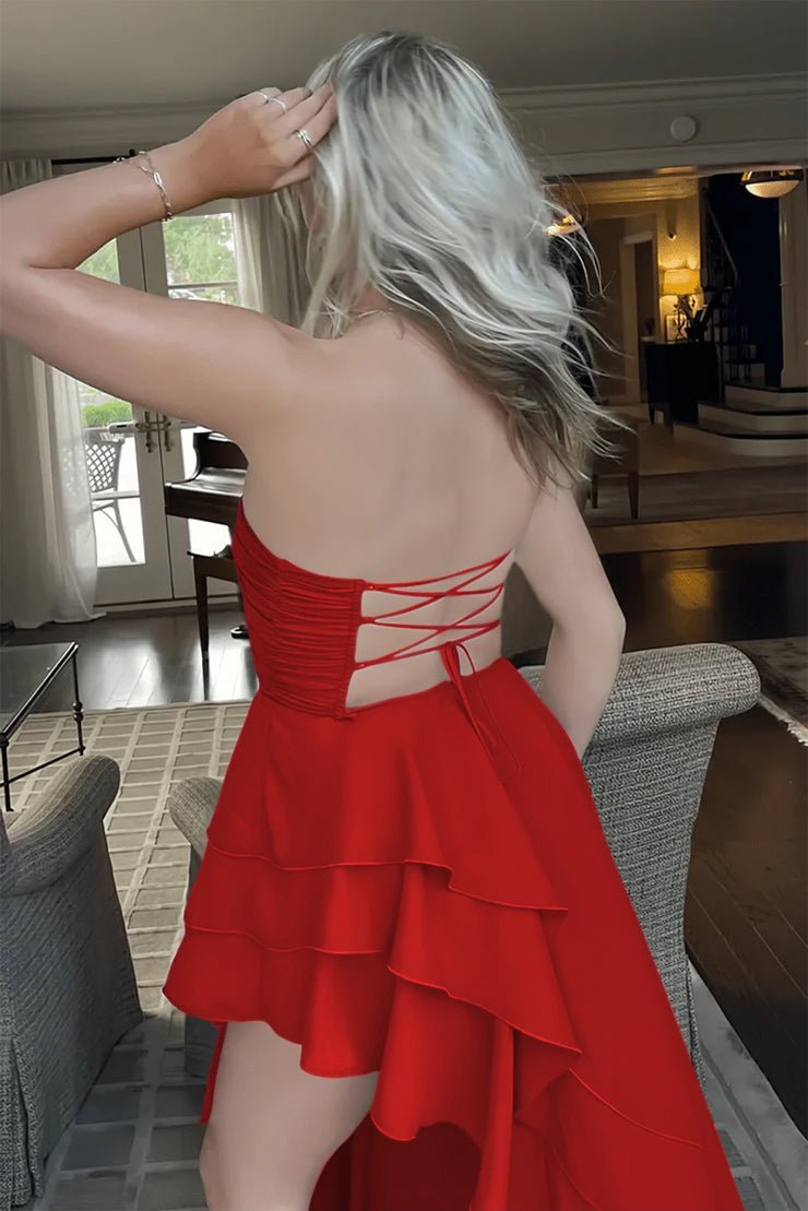 Shirae | Royal Blue Strapless Ruffles Sleeveless Long Prom Dress with Slit