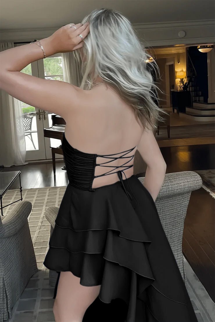 Shirae | Royal Blue Strapless Ruffles Sleeveless Long Prom Dress with Slit