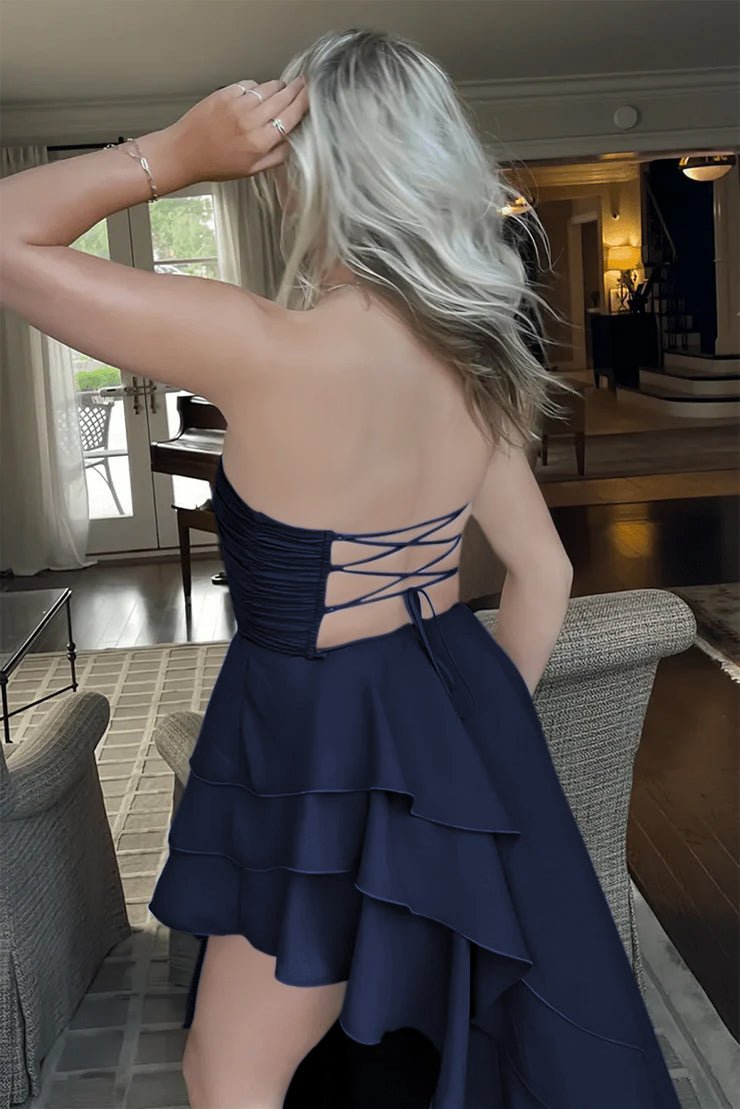 Shirae | Royal Blue Strapless Ruffles Sleeveless Long Prom Dress with Slit