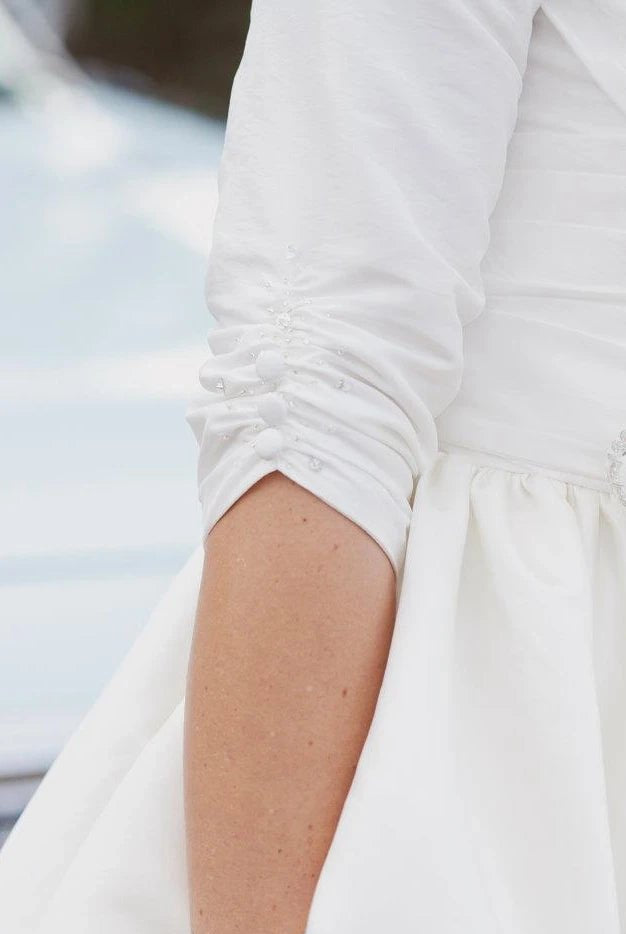 Knee Length Wedding Dress With 3/4 Sleeves