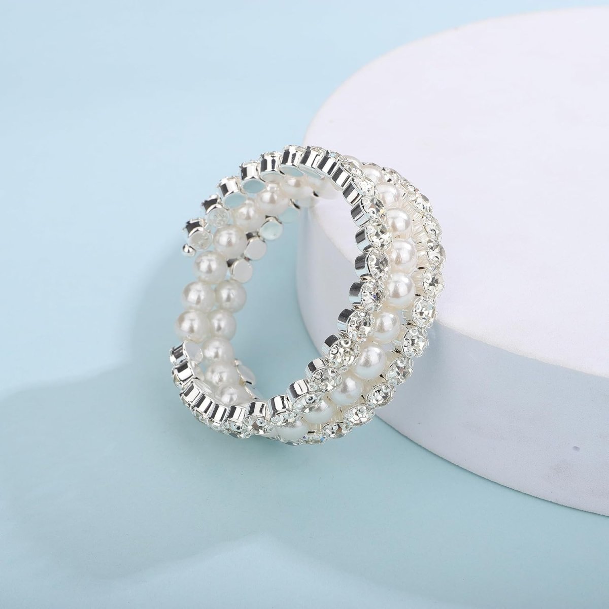 Pearl Rhinestone Stretch Wrap Cuff Bracelets - KissProm