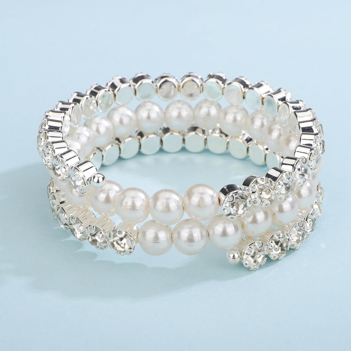 Pearl Rhinestone Stretch Wrap Cuff Bracelets - KissProm