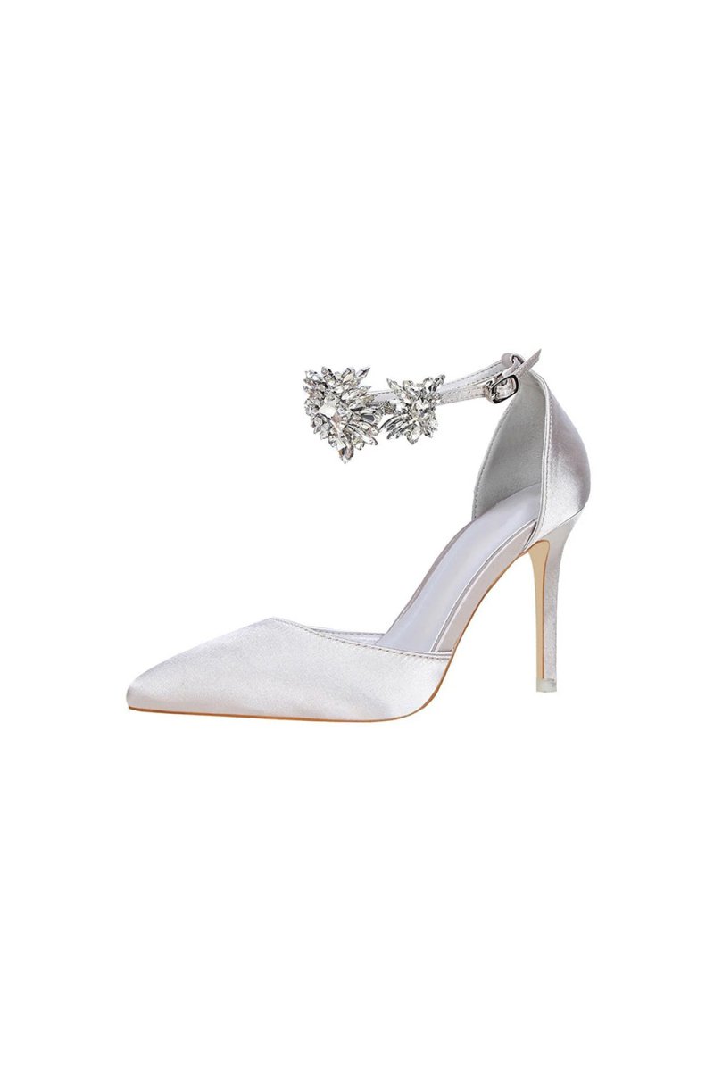 Silver Ankle Strap Prom Heels with Crystals - KissProm