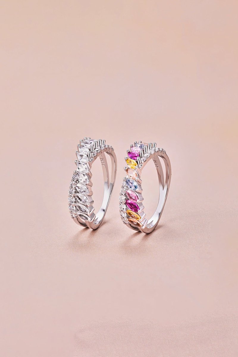 Silver Cross Shaped 5A Cubic Zirconia Colorful Agate Twisted Ring - KissProm