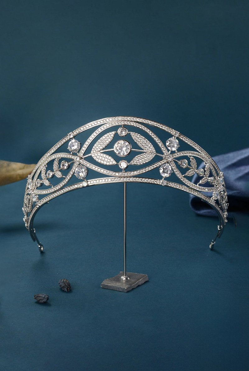 Silver Crystal Laurel Leaf Tiara - KissProm