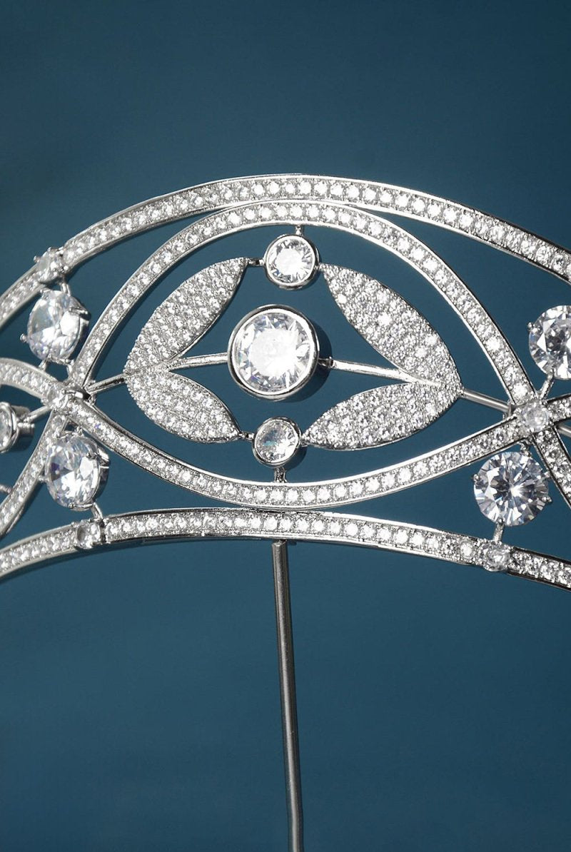 Silver Crystal Laurel Leaf Tiara - KissProm