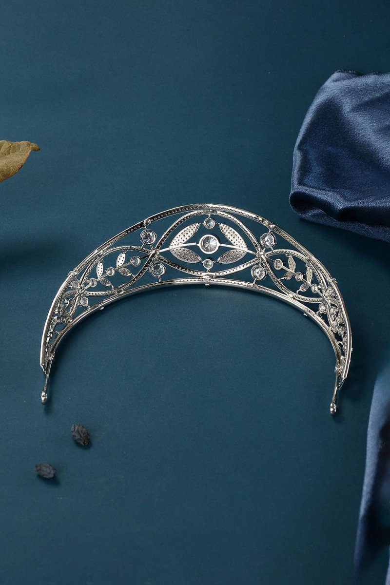 Silver Crystal Laurel Leaf Tiara - KissProm