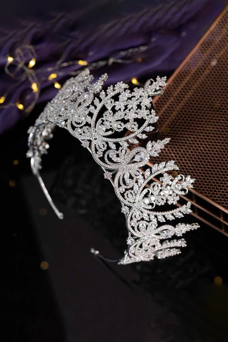 Silver Cubic Zirconia Tall Queen Round Tiara - KissProm