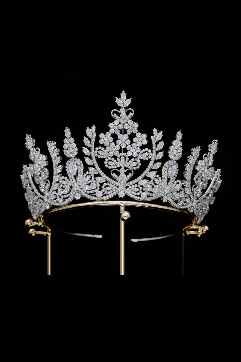 Silver Cubic Zirconia Tall Queen Round Tiara - KissProm